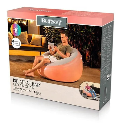 Sillón Inflable Puff Con Iluminación Luz Led Bestway Color Gris