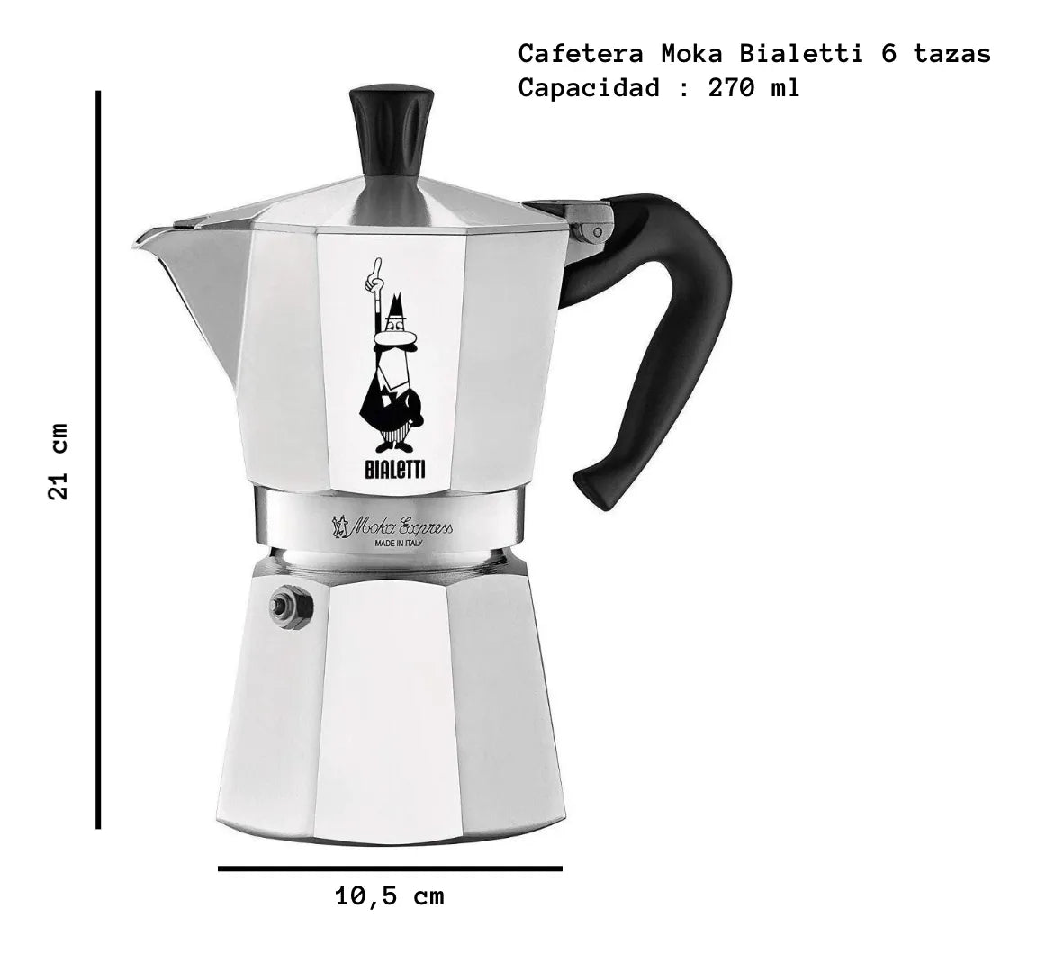 Cafetera portátil Bialetti Moka Express 6 Tazas manual italiana