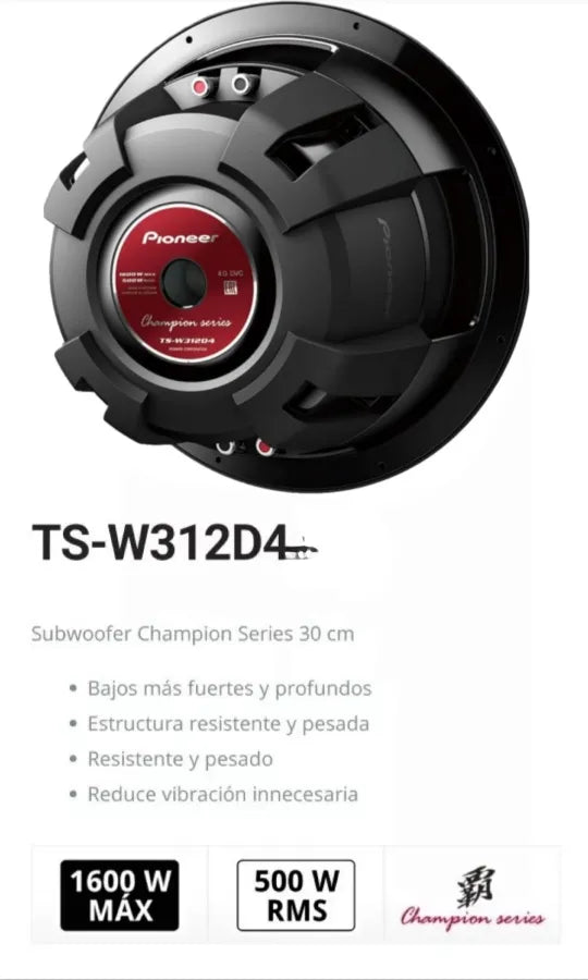 Pioneer Subwoofer TS-W312D4 Color Negro